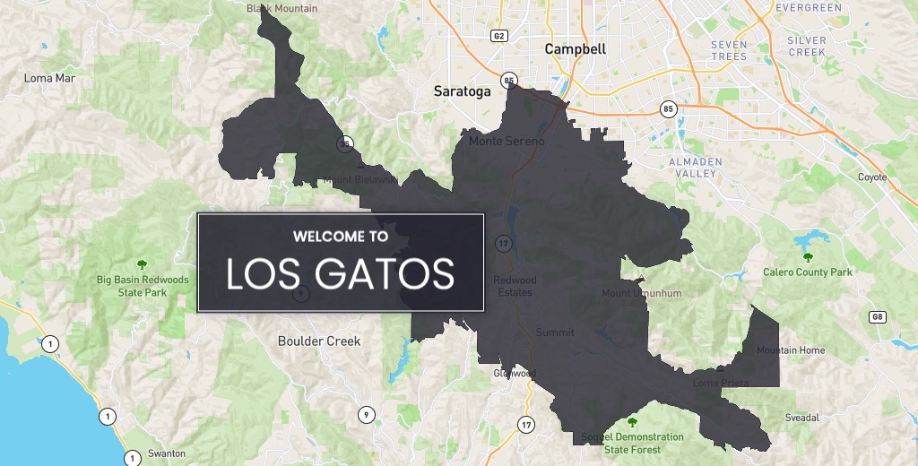 Los Gatos city boundary map showing neighborhoods and surrounding areas