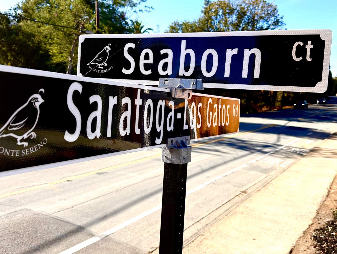 Seaborn Ct street sign at Saratoga-Los Gatos Road, Monte Sereno